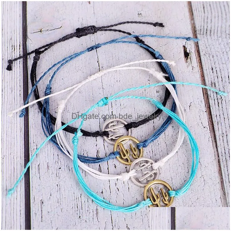 original handmade wax thread woven cactus bracelet multilayer friendship wax string colorful braided bracelets for women summer beach