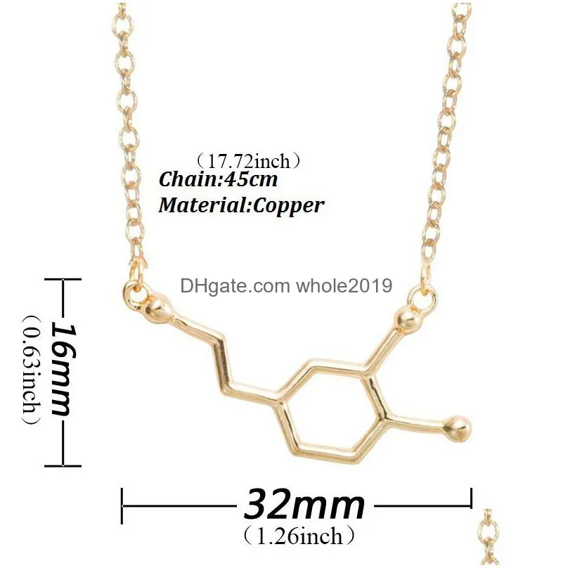 fashion chemical molecule copper gold silver plate pendant chain necklace for women science teacher professor adjustable jewelry gift