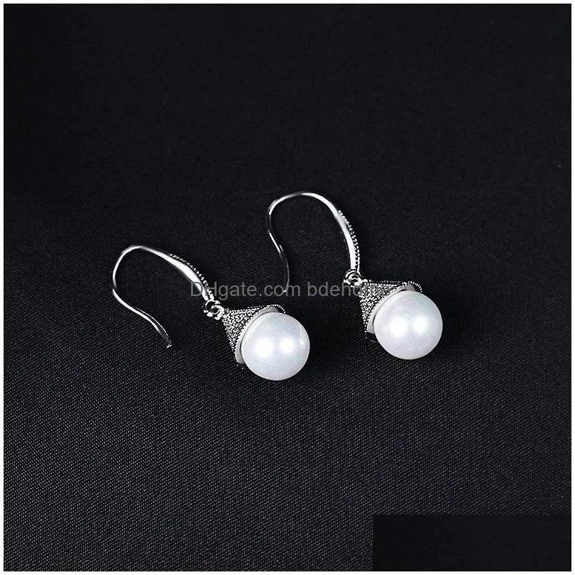 new crystal zircon dangle earring white simulated pearl hook drop earrings for women lady girls party jewelry bridesmaid gifts