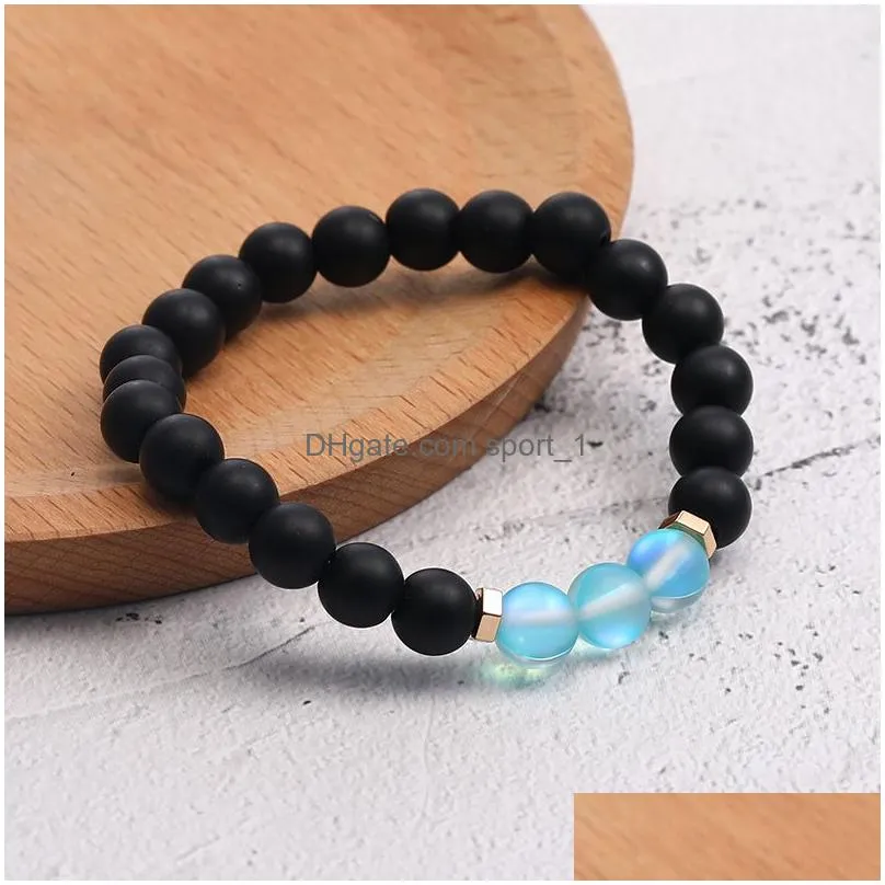 6mm fashion design crystal glass flash stone bead bracelet for women men colorful natural black matte agate stone ethnic bracelet
