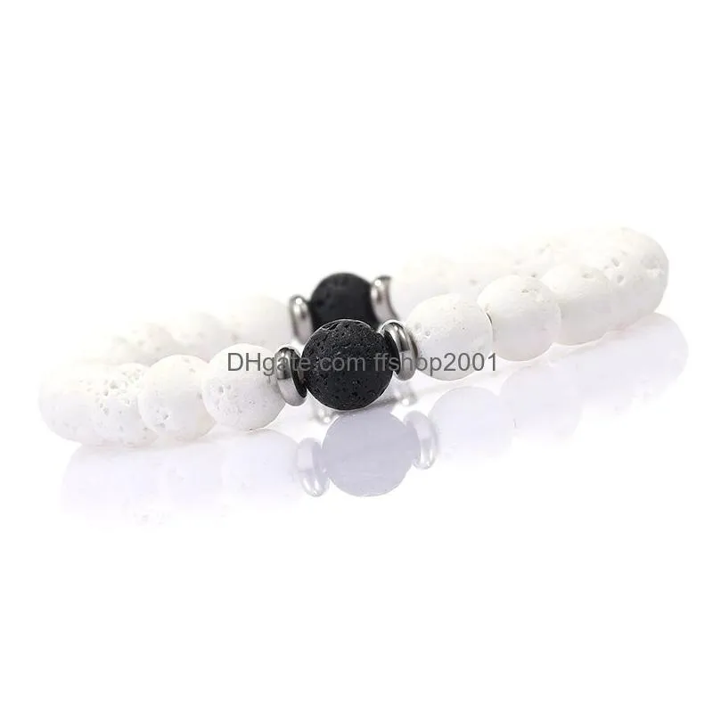 fashion 8mm lava stone beaded bracelets energy healing balance black white beads bracelet for women men adjustable elastic yoga