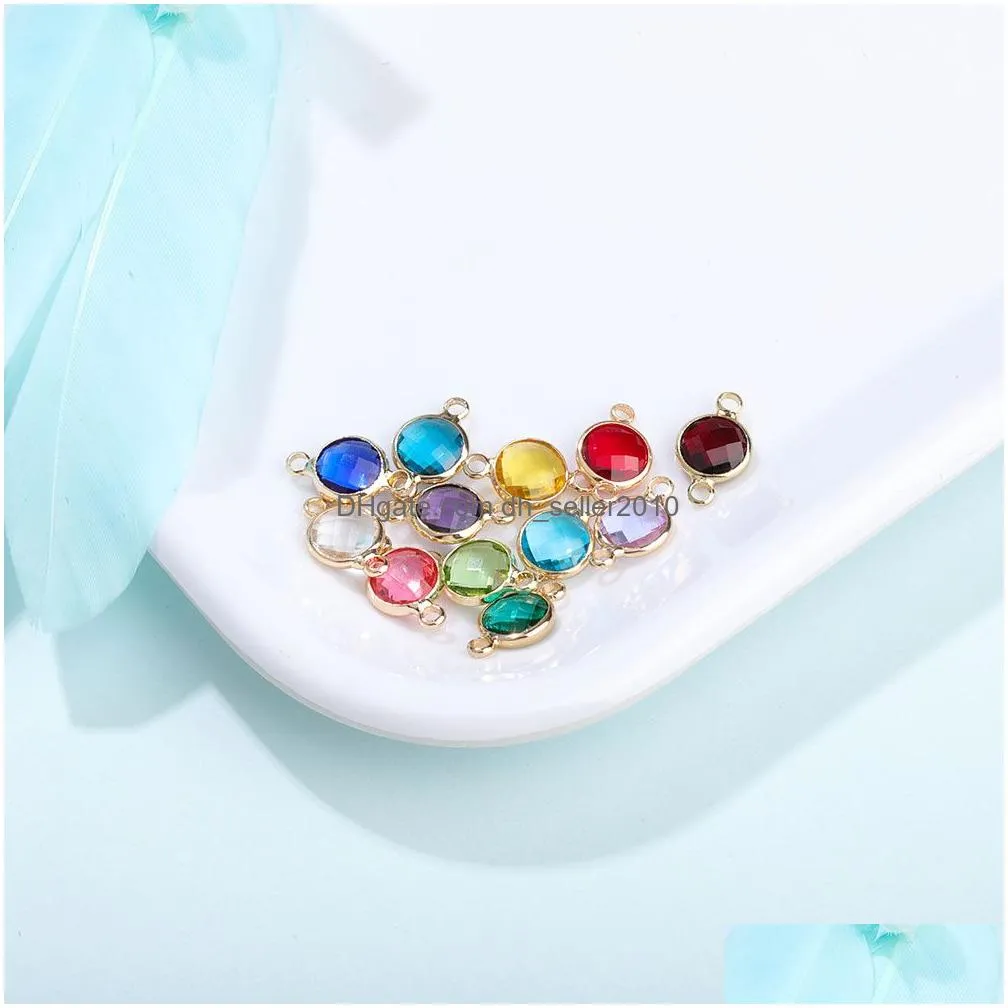 10pcs round gold crystal birthstones double hole connectors charm beads bracelet necklace jewelry making diy jewelry accessories