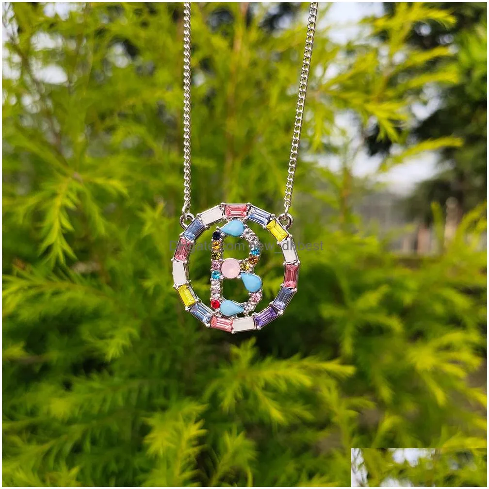 fashion colorful 26 letter initial necklace rainbow crystal stone pendant necklaces for women personalized mothers day jewelry gifts