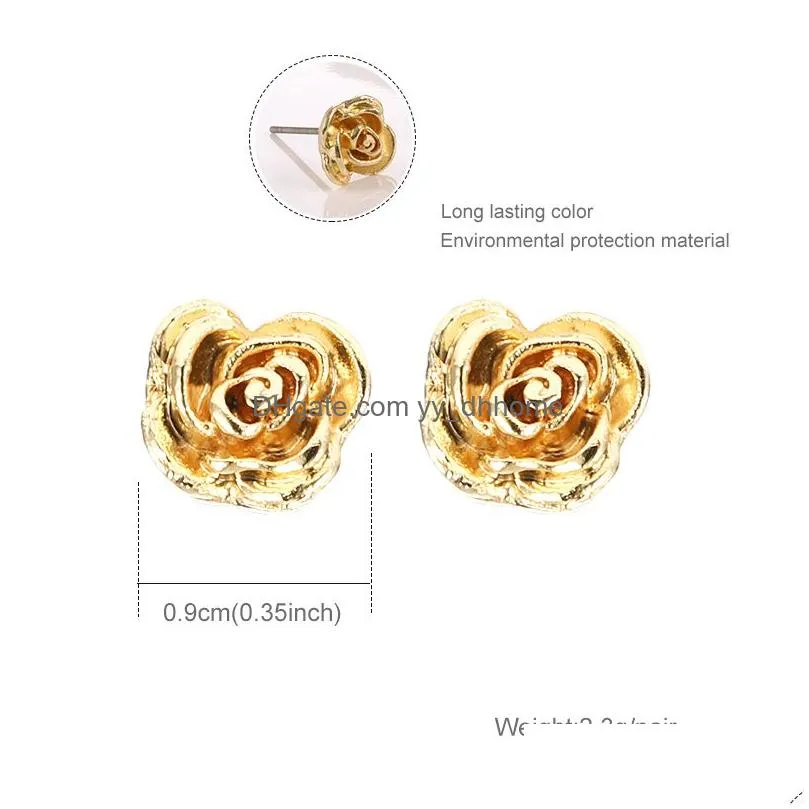 2019 fashion romantic rose flower stud earrings for women gold silver rose creative detachable earrings simple cute party jewelry gift