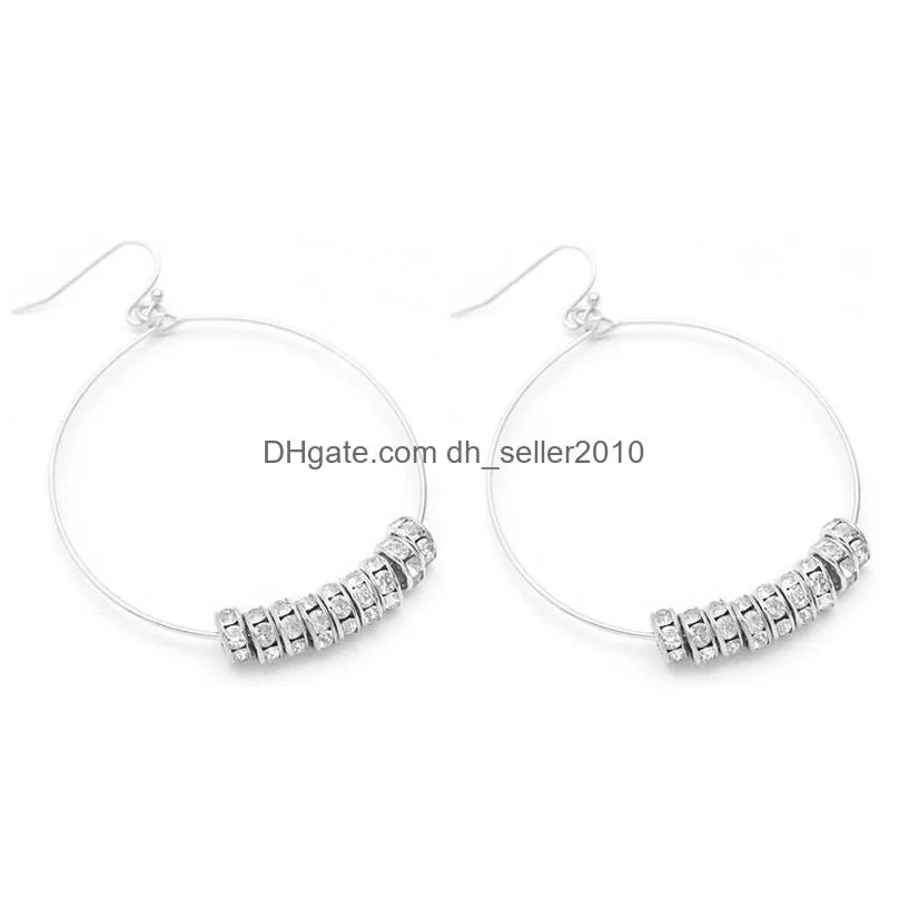 fashion jewelry geometry big hoop earrings for women high quality alloy crystal charms earrings silver color statement ear rings