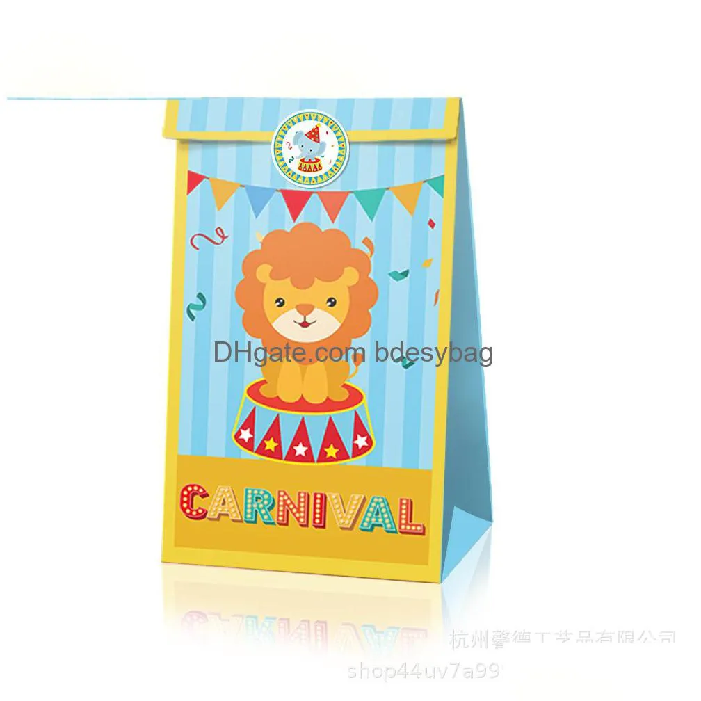 mexico circus elephants carnival party bag birthday party candy bag gift paper bag 22x12x8cm