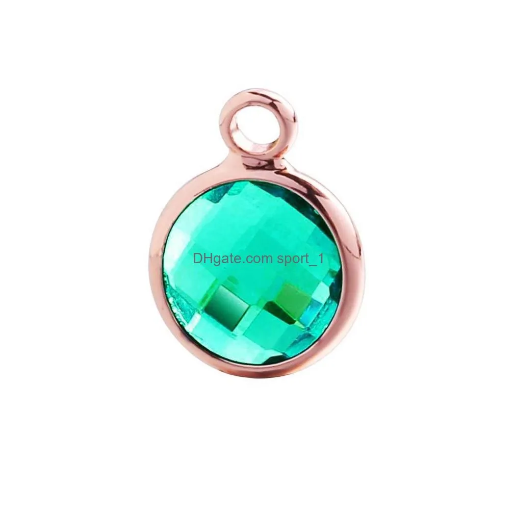birthstone crystal charm pendant rose gold copper metal 12 rhinestones 8.7mm round for diy necklace and bracelet jewelry