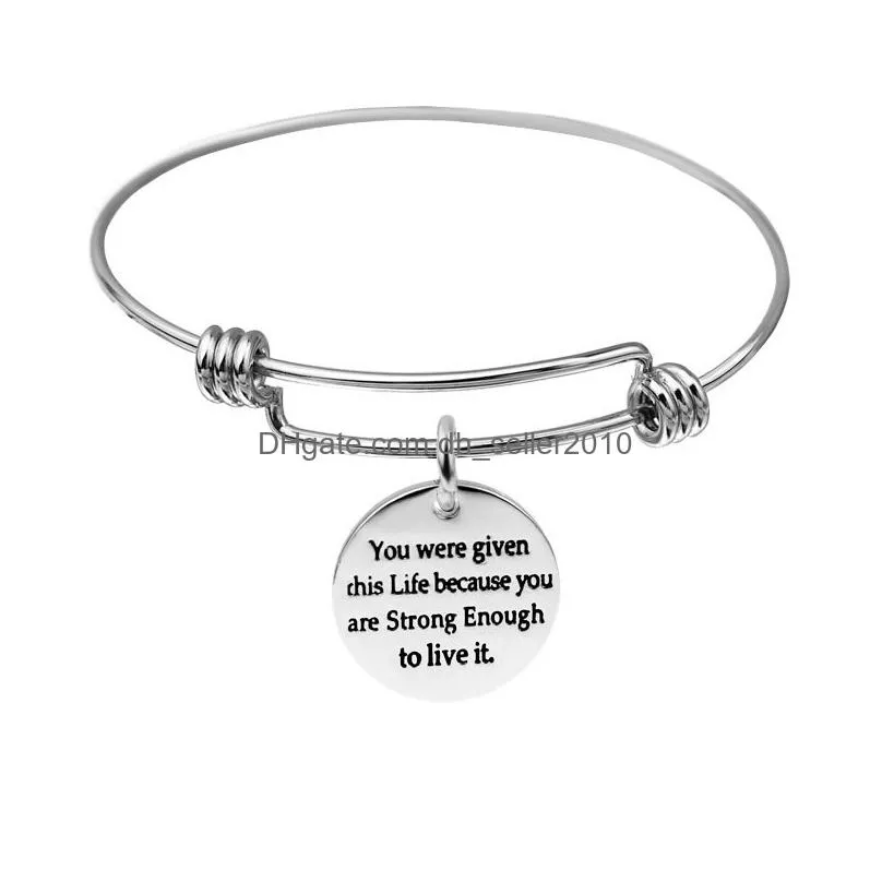 inspiration quotes letter initial bracelet bangle stainless steel expandable wire charm bracelets adjustable for women jewelry