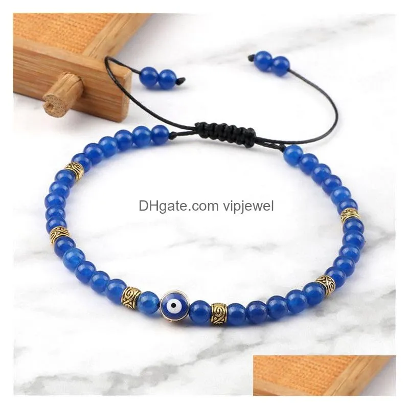 handmade braided evil blue eye bracelet chain 4mm natural black matte lava stone bead bracelets for women men