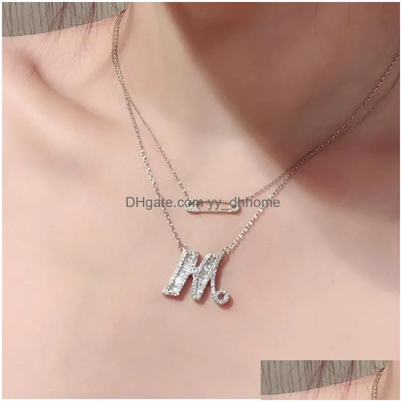 fashion 26 letter zircon necklace copper silver letter chain name choker necklaces shiny cubic zirconia crystal stone jewelry