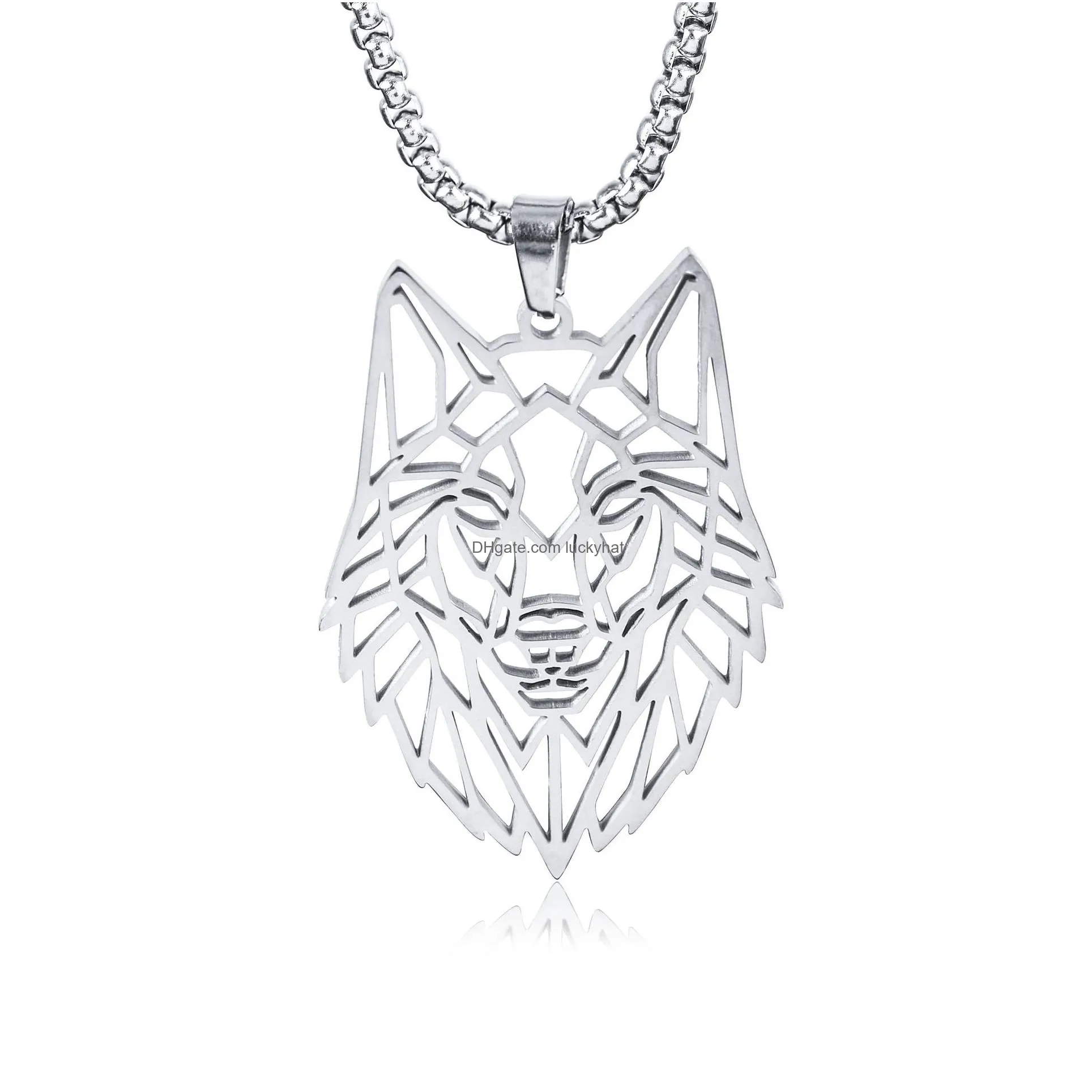 mens stainless steel wolf head necklace bold edgy punk style pendant jewelry for personality expression