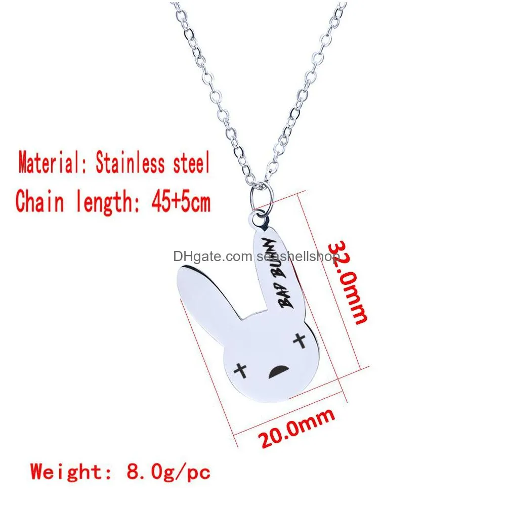 cute bad bunny pendant necklace stainless steel hip hop jewelry for women and men