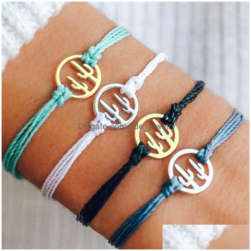 original handmade wax thread woven cactus bracelet multilayer friendship wax string colorful braided bracelets for women summer beach