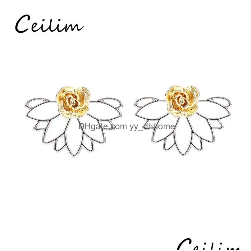 2019 fashion romantic rose flower stud earrings for women gold silver rose creative detachable earrings simple cute party jewelry gift