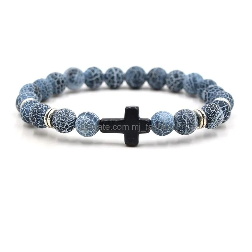 jesus cross bracelet beaded jewelry for women men natural stone stretch elastic bracelets