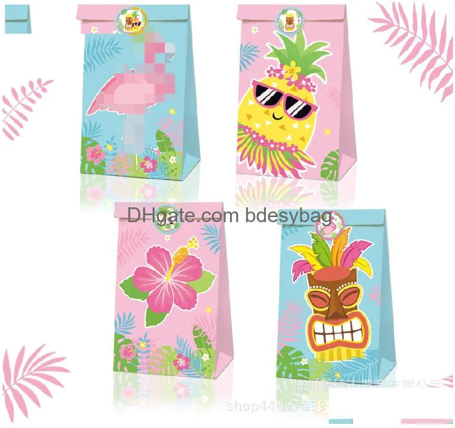 pineapple red bird hawaiian summer birthday party candy bag gift suit a brown paper bag22x12x8cm