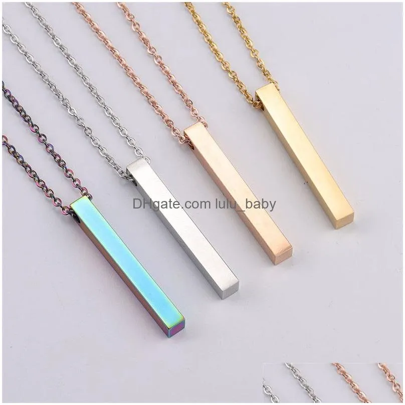 polished stainless steel bar pendant necklace fashion 5 colors rainbow black gold solid blank bar charm pendant for buyer own