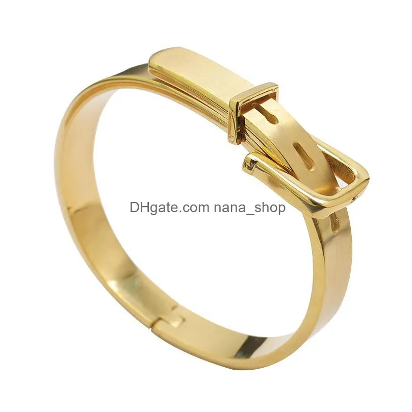 titanium steel cuff bracelet for men women wide belt design gold charm bangle adjustable size fashionable pulseira feminina