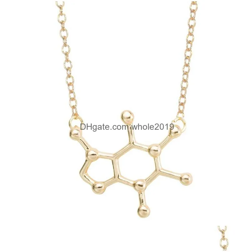 fashion chemical molecule copper gold silver plate pendant chain necklace for women science teacher professor adjustable jewelry gift