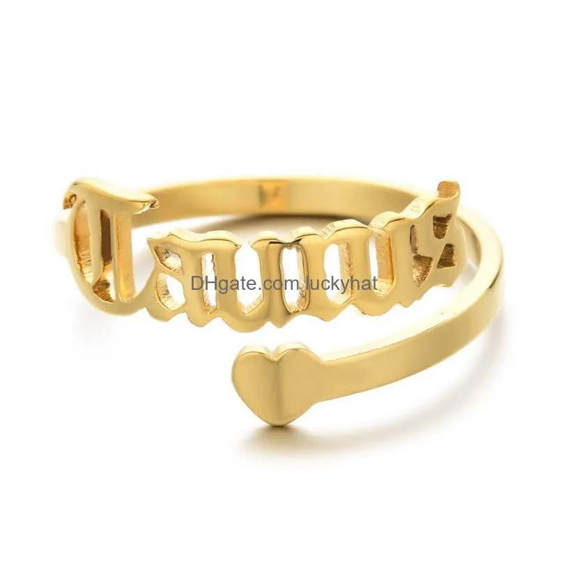 constellation letter ring adjustable stainless steel heartshaped jewelry for women perfect zodiac finger accessory for weddings and