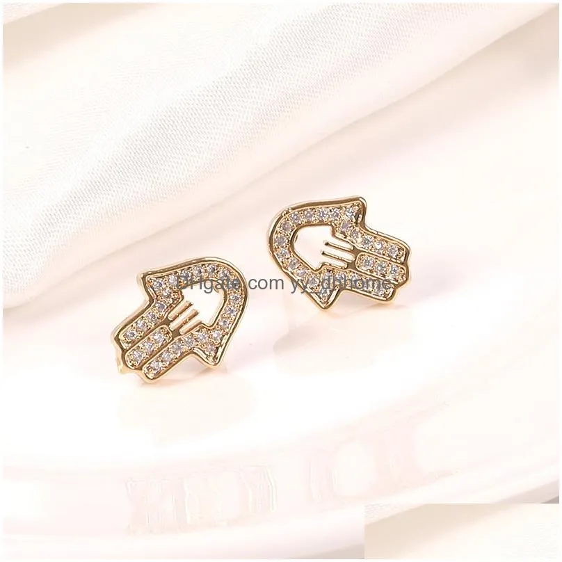 fashion hollow hand zircon stud earrings cz micro pave earrings gold/silver for women brincos wedding party jewelry 