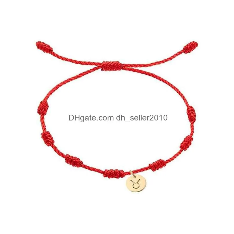 12 zodiac bracelet strings braided 7 knot coin charm bracelet for women men lucky birthday gift jewelry amulet