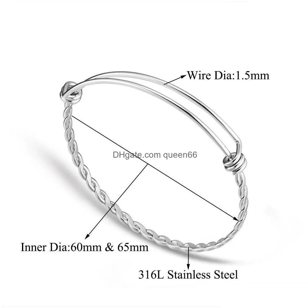 50mm 55mm stainless steel expandable wire bangles 1.6mm thick adult kids size adjustable bracelets for diy jewelry