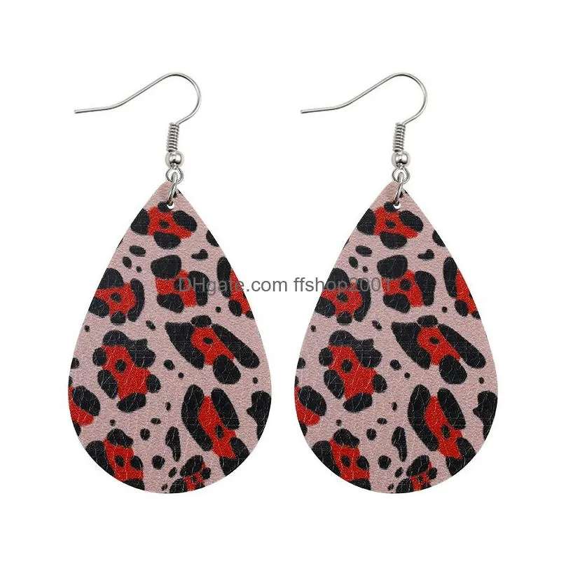 colorful fashion flamingo leaves leopard print charm pu leather earrings for women personality earring water drop oval dangle earring jewelry