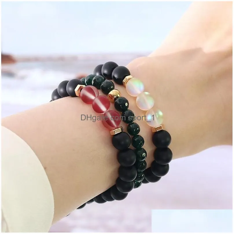 6mm fashion design crystal glass flash stone bead bracelet for women men colorful natural black matte agate stone ethnic bracelet