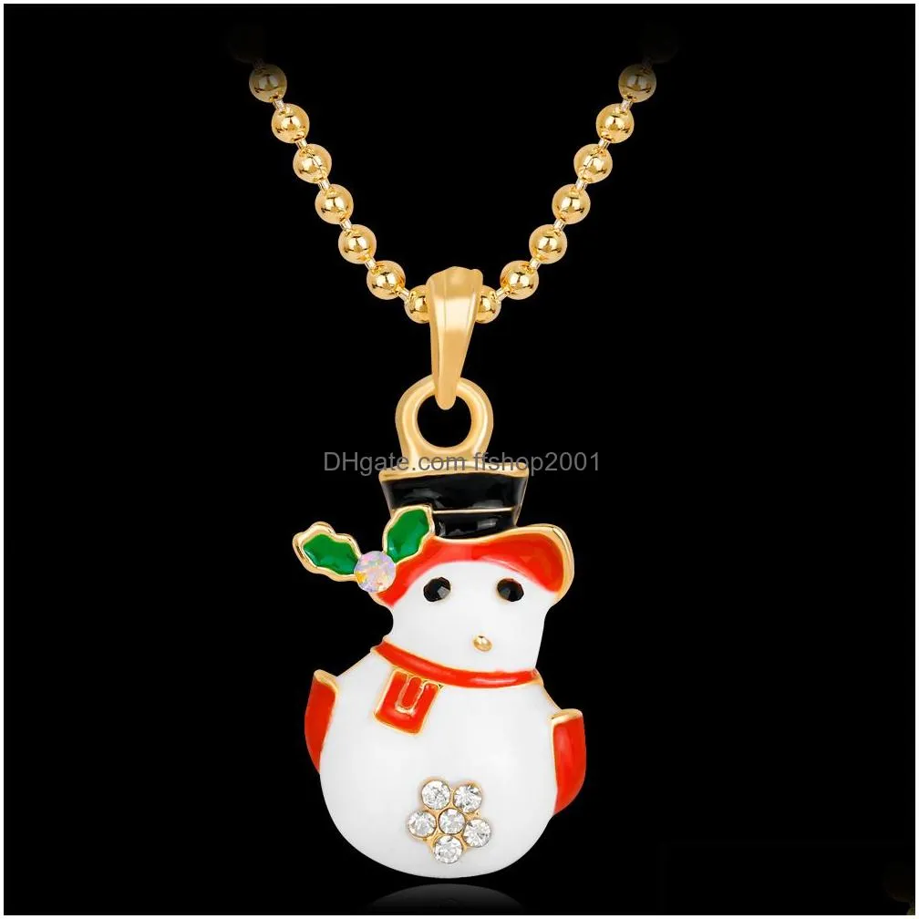 christmas tree necklace rhinestone enamel christmas tree pendant necklace for women kids white snowman santa claus charms gold necklaces