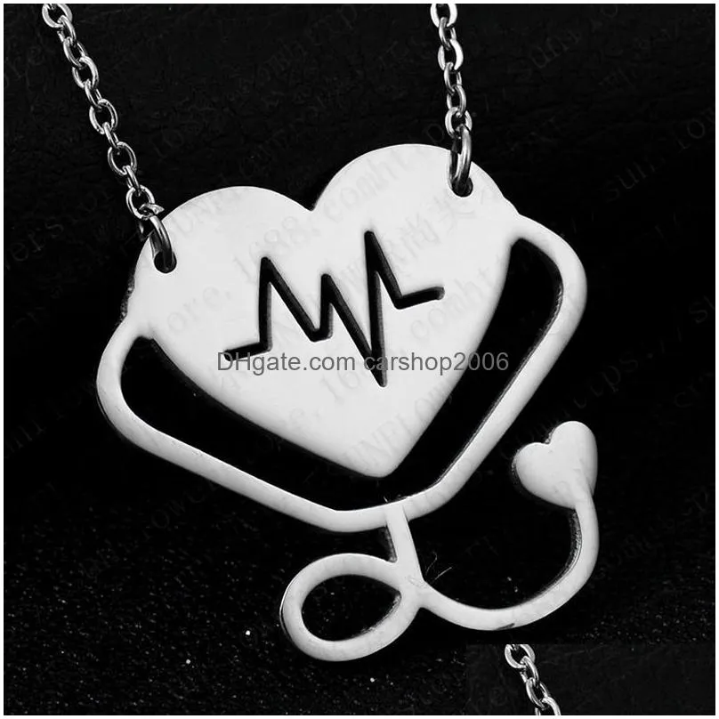 stainless steel stethoscope necklace fashion medical jewelry alloy i love you heart pendant necklace for women