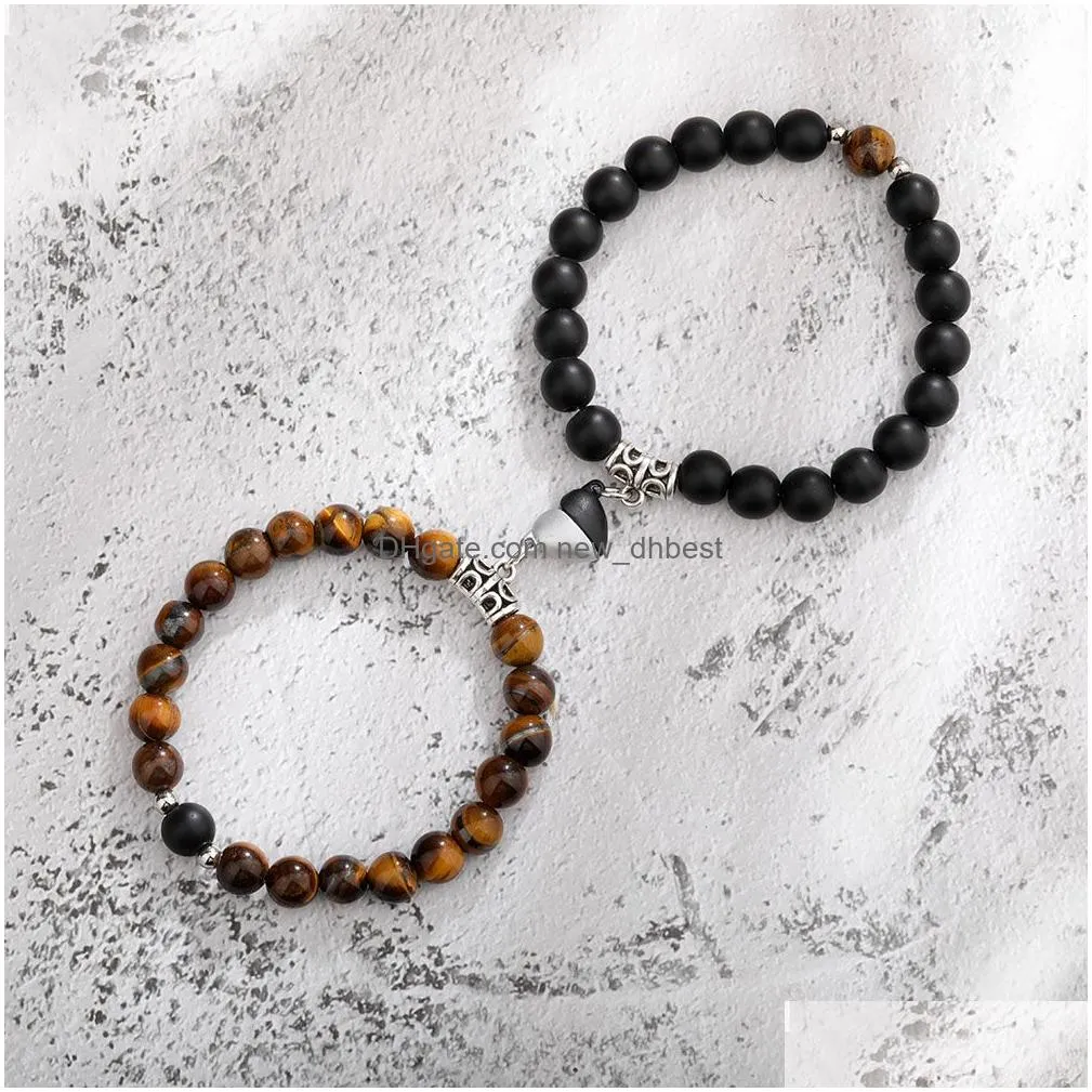 2pcs/set magnetic distance bead bracelet couple minimalist heart lovers matching friendship bracelets for women