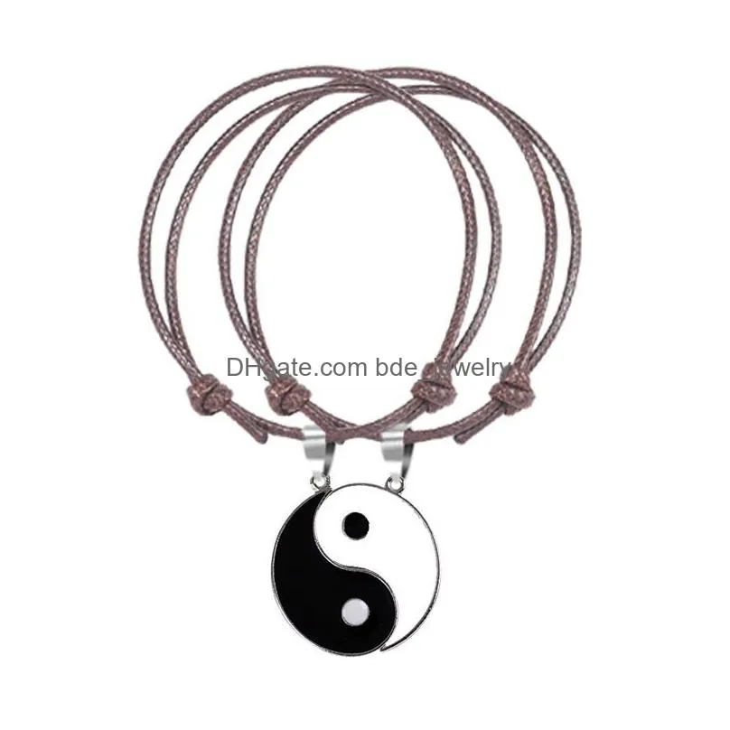 2 pcs/lot vintage adjustable rope couple bracelet hand jewelry yin yang charms bracelets black white red handmade jewelry