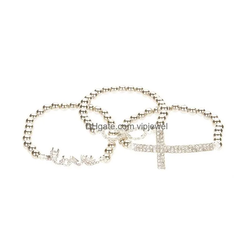  jewelry gold silver 6mm beads cross bracelets for women cute  infinity charms adjustable barcelet wholesaler