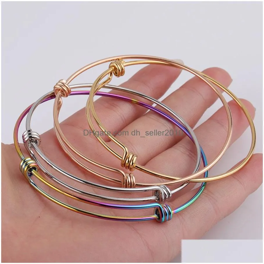 stainless steel wire bangle bracelets 55mm 60mm 65mm diy jewelry cable adjustable expandable charm bracelet 5 colors