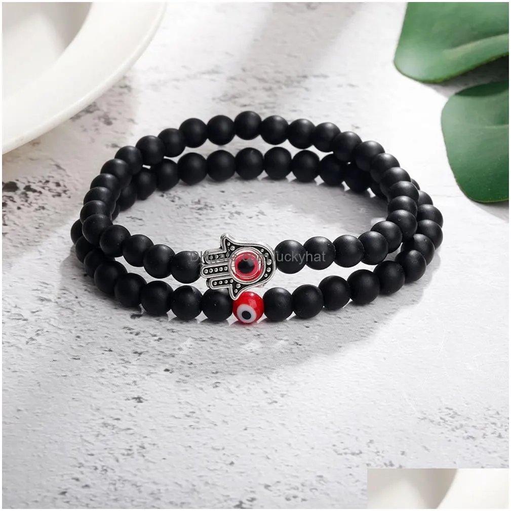 2pcs evil blue eye beaded bracelet for women mens strands couple jewelry hand charm bracelets pulsera