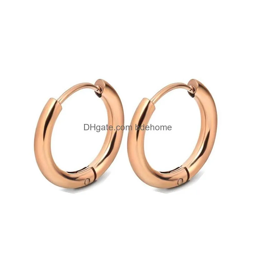 fashion816mm hoop earrings 316l stainless steel 18k gold plated silver rose gold black fashion jewelry round punk huggie earrings for
