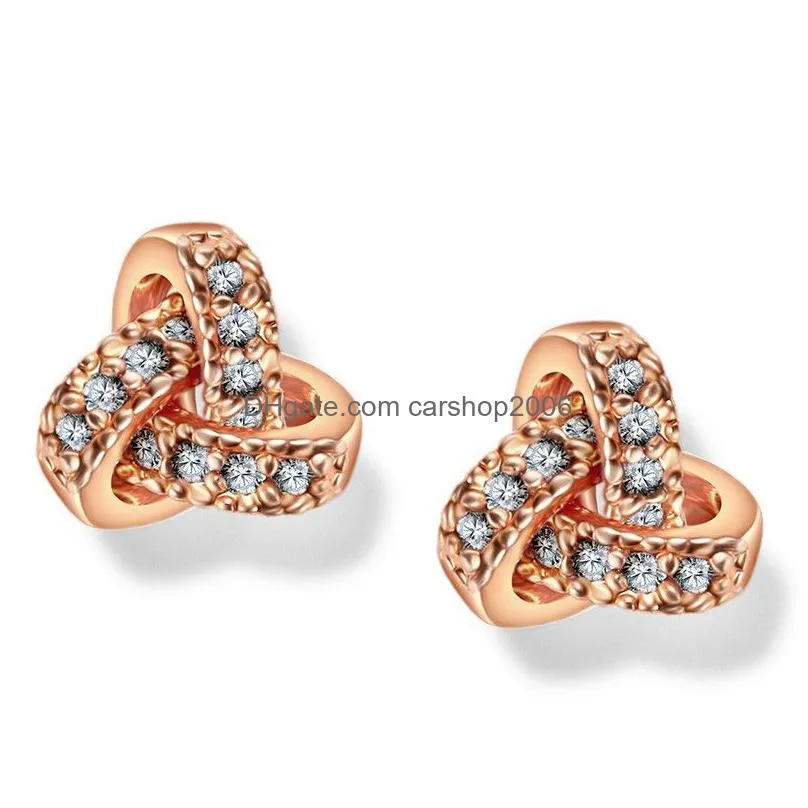 gold plated cubic zirconia knot stud earrings hypoallergenic bridal jewelry for women girls