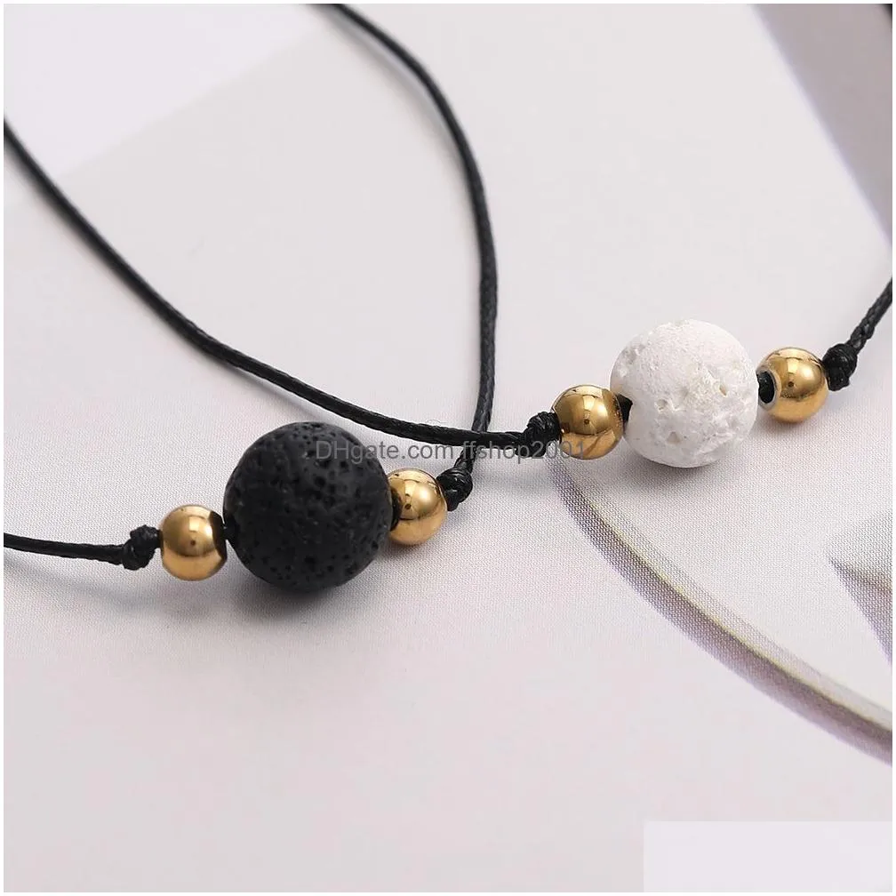 2pcs/set bohemian natural volcanic stone beaded bracelets for women men lava stone charms handmade woven rope friendship bracelet