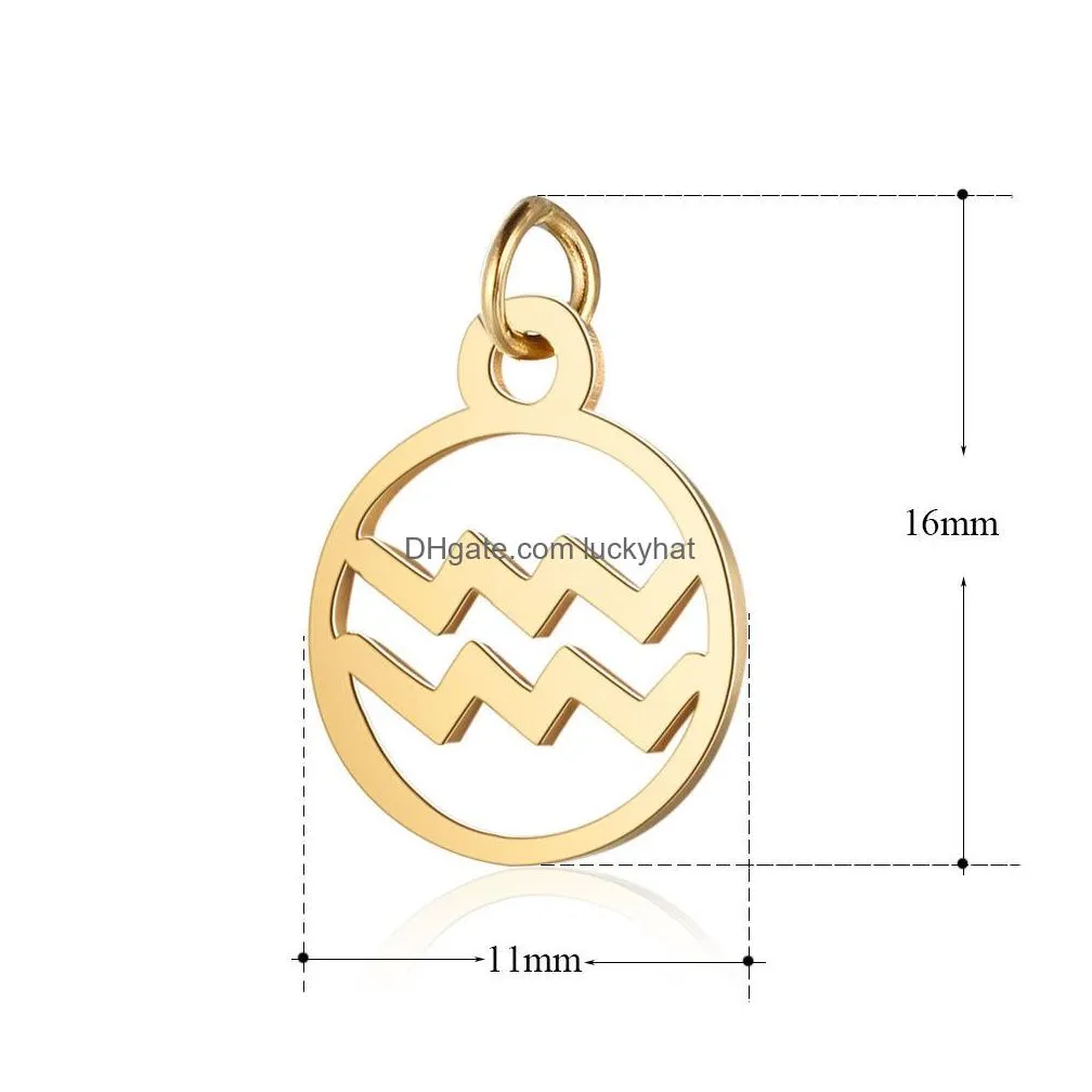 11mm stainless steel mini charms gold 12 zodiac sign charms diy constellation for women jewelry making 10pcs /lot
