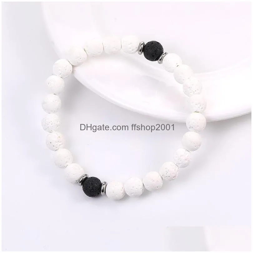 fashion 8mm lava stone beaded bracelets energy healing balance black white beads bracelet for women men adjustable elastic yoga