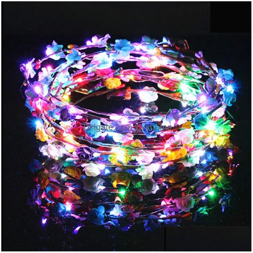 flashing led hairbands strings glow flower crown headbands light party rave floral hair garland luminous decorative wreath