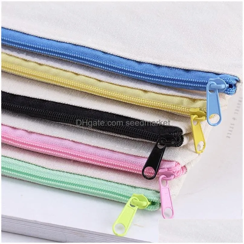 blank canvas zipper pencil cases pen pouches cotton cosmetic bags makeup bags mobile phone clutch bag organizer