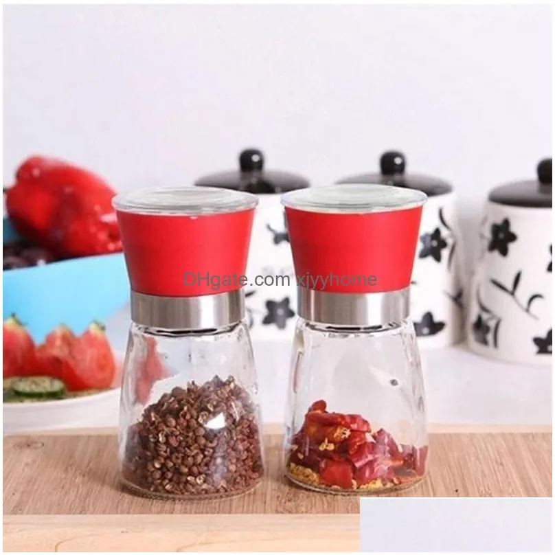 pepper grinder mill glass round bottle salt herb spice hand manual pepper mill cooking bbq seasoning mills kitchen tools