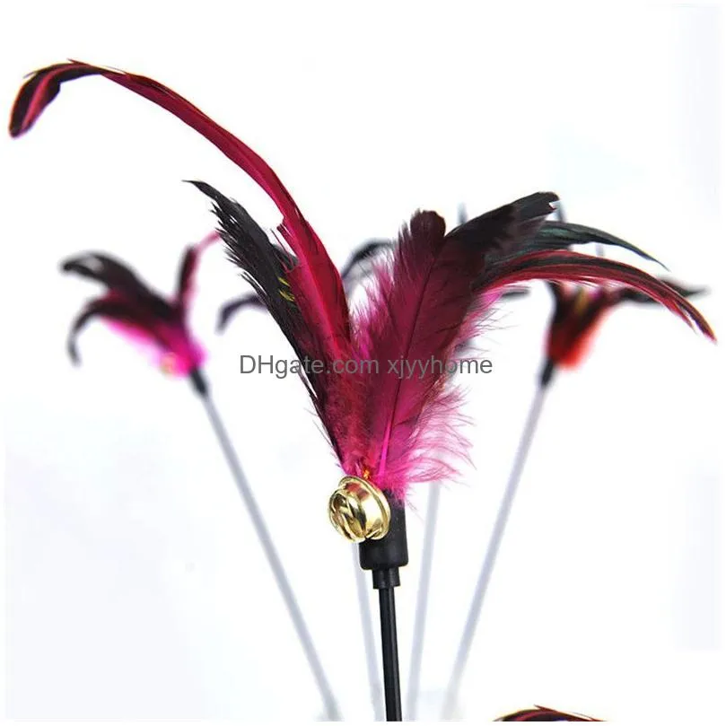 cat toys feather wand kitten cat teaser turkey feather interactive stick toy wire chaser wand toy random color
