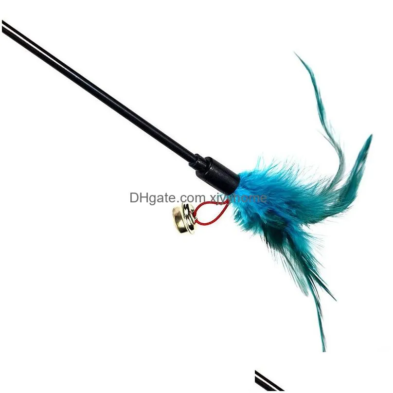 cat toys feather wand kitten cat teaser turkey feather interactive stick toy wire chaser wand toy random color