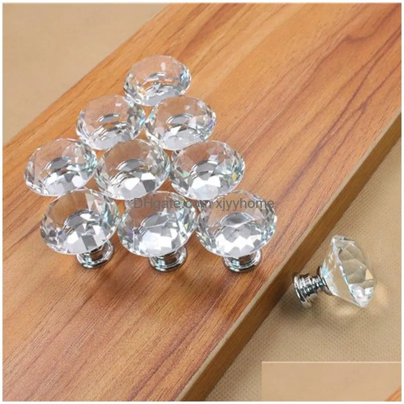 cabinet pull 30mm diamond furniture accessory clear crystal glass door pull drawer handle knob screw for home kitchen drawer