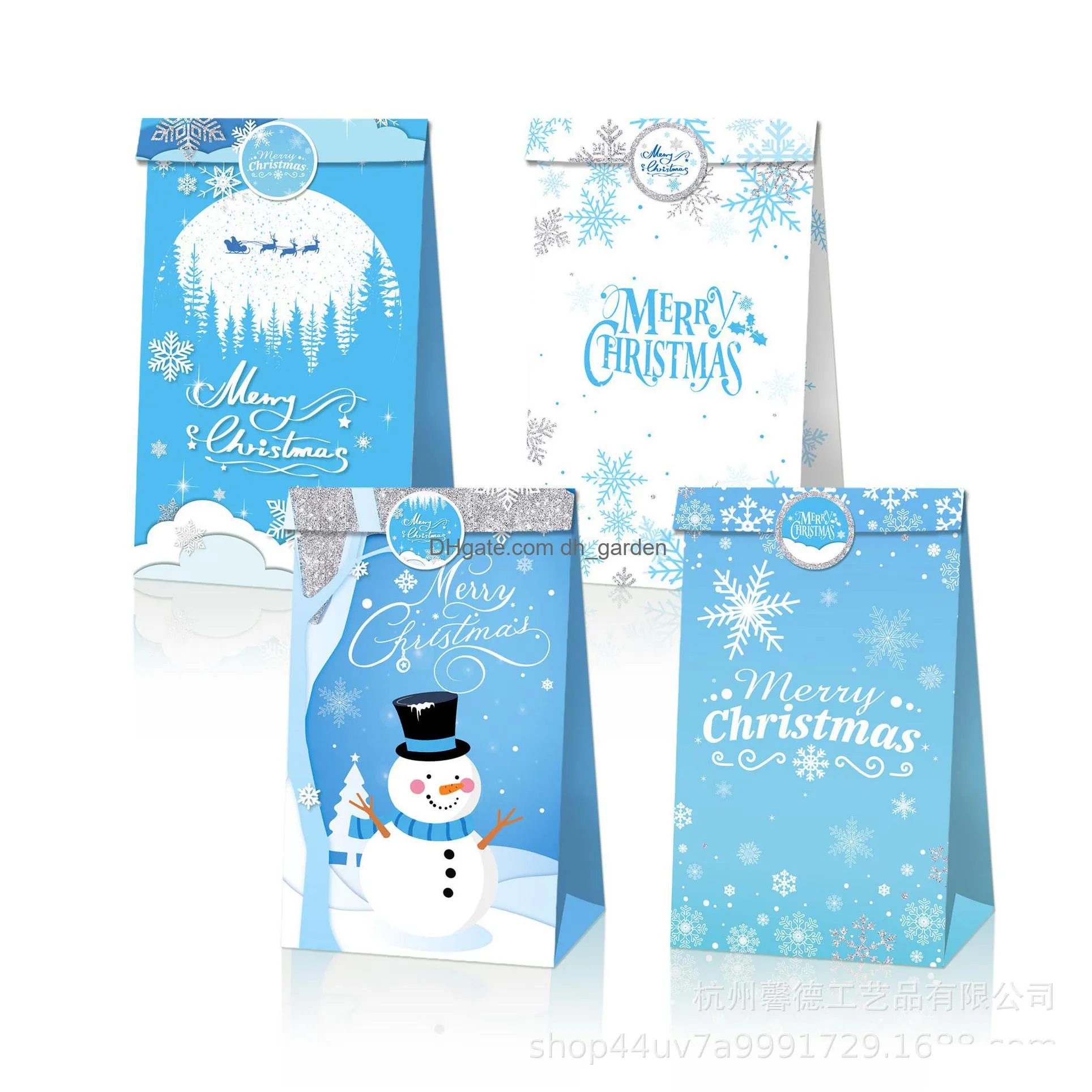 merry christmas snowman snowflakes candy peace fruit gift kraft paper bags