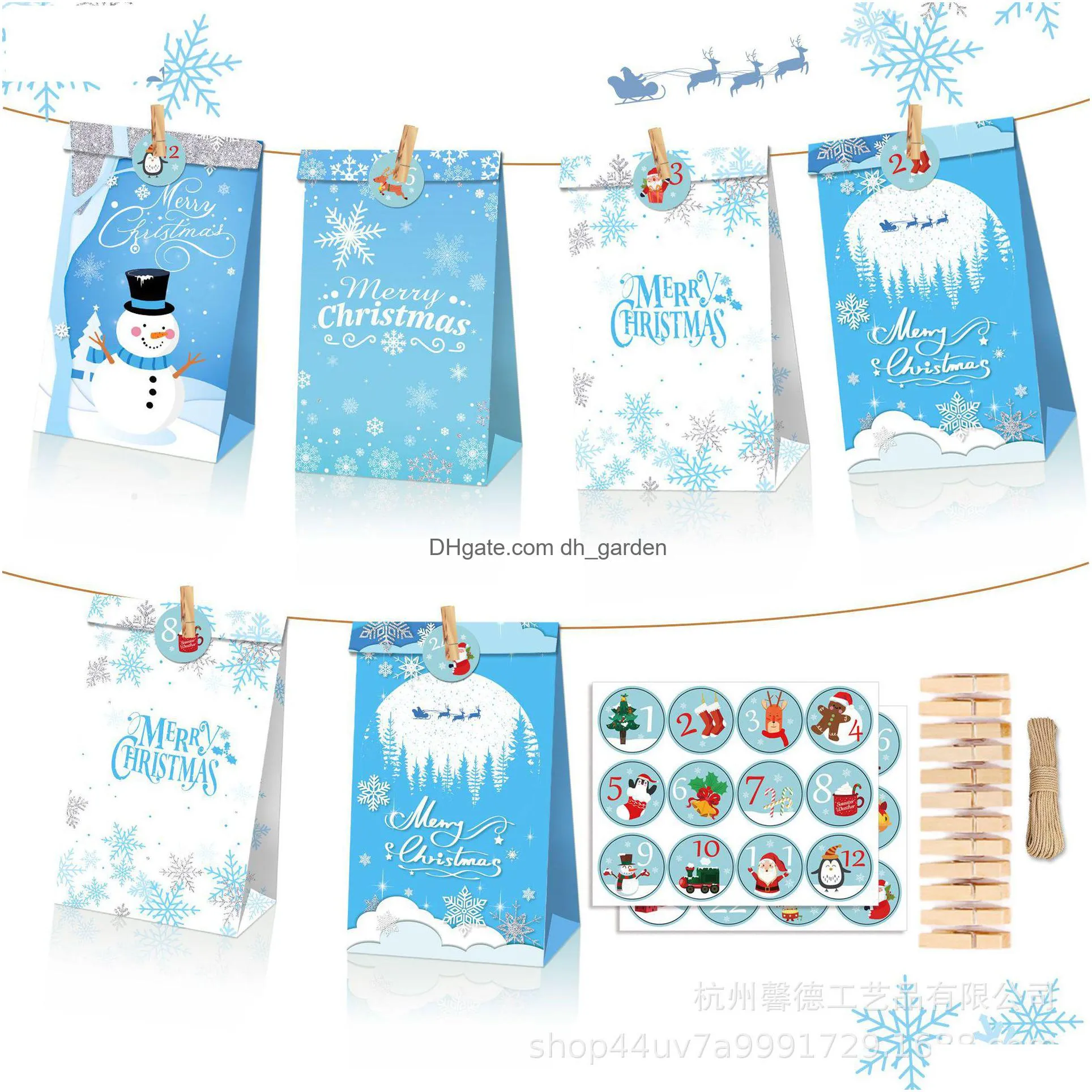 merry christmas snowman snowflakes candy peace fruit gift kraft paper bags