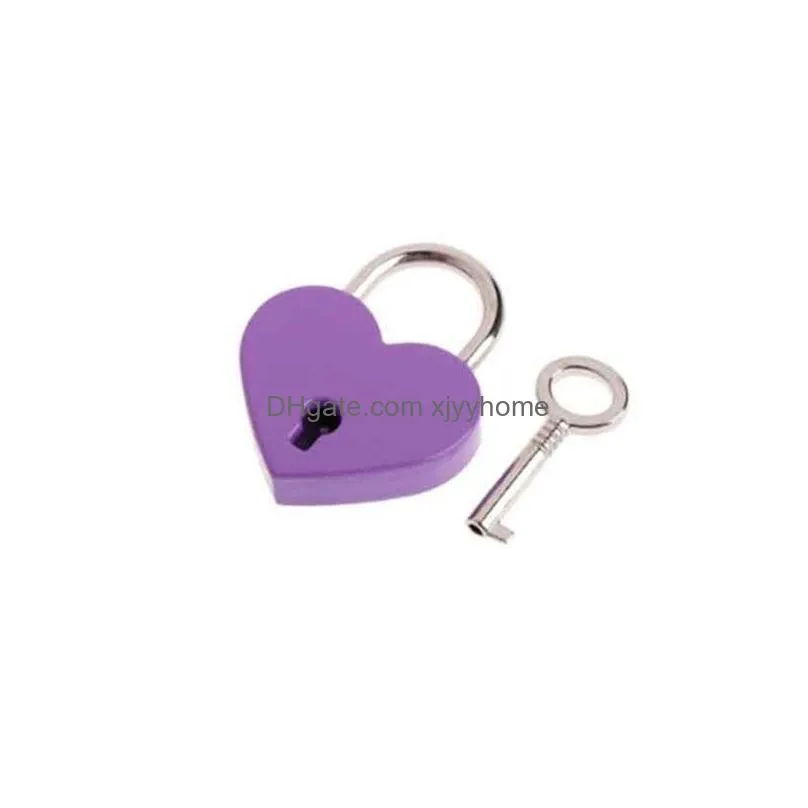 heart shape vintage metal mini padlock small bag suitcase luggage box diary book key lock with key